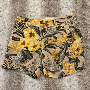 Old Navy Yellow Floral Tropical Linen Shorts